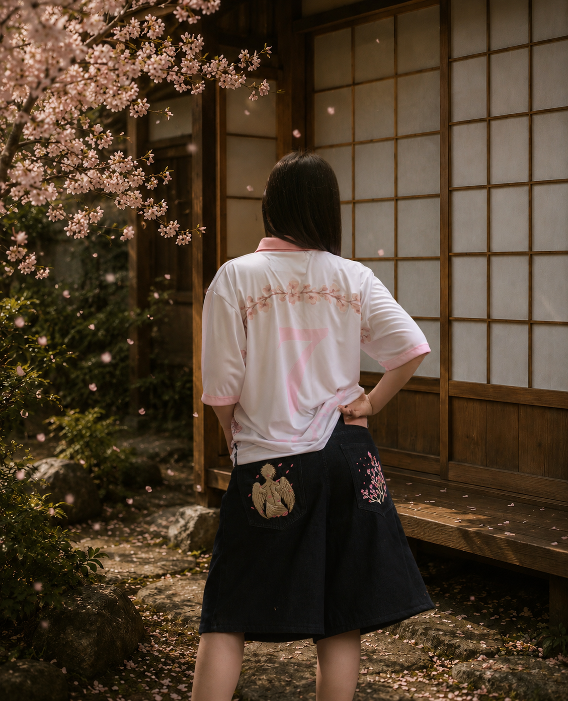 SAKURA NAVY BAGGY JORTS