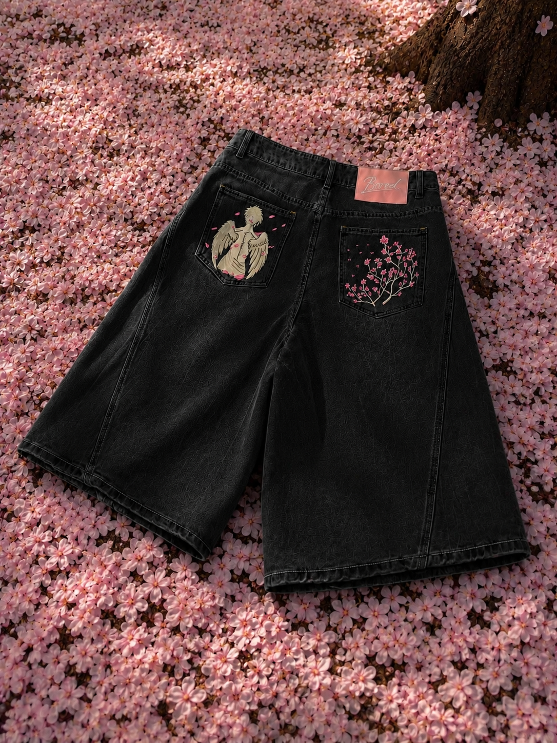 SAKURA BLACK BAGGY JORTS