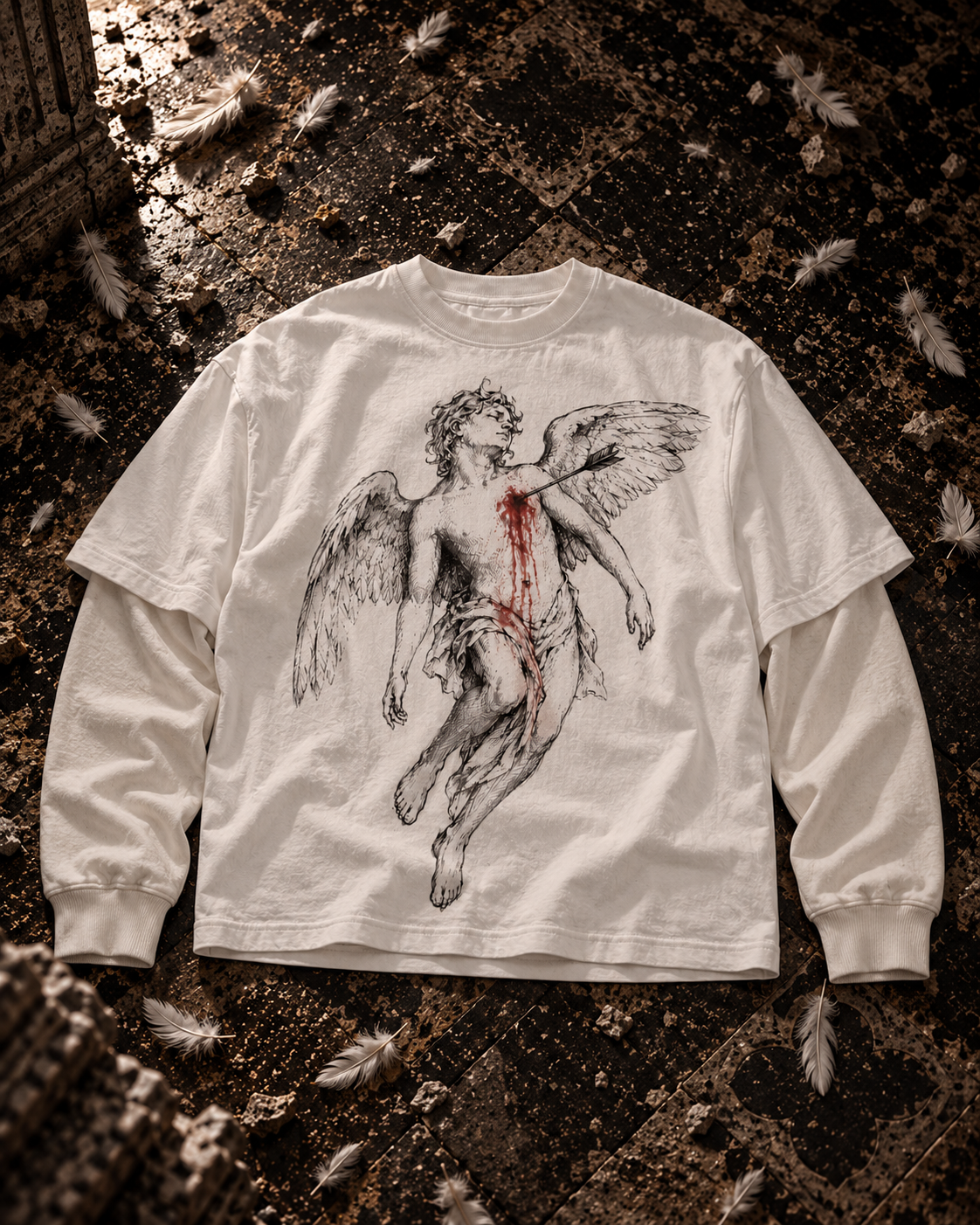 BLEEDING ANGEL SLEEVE TEE WHITE