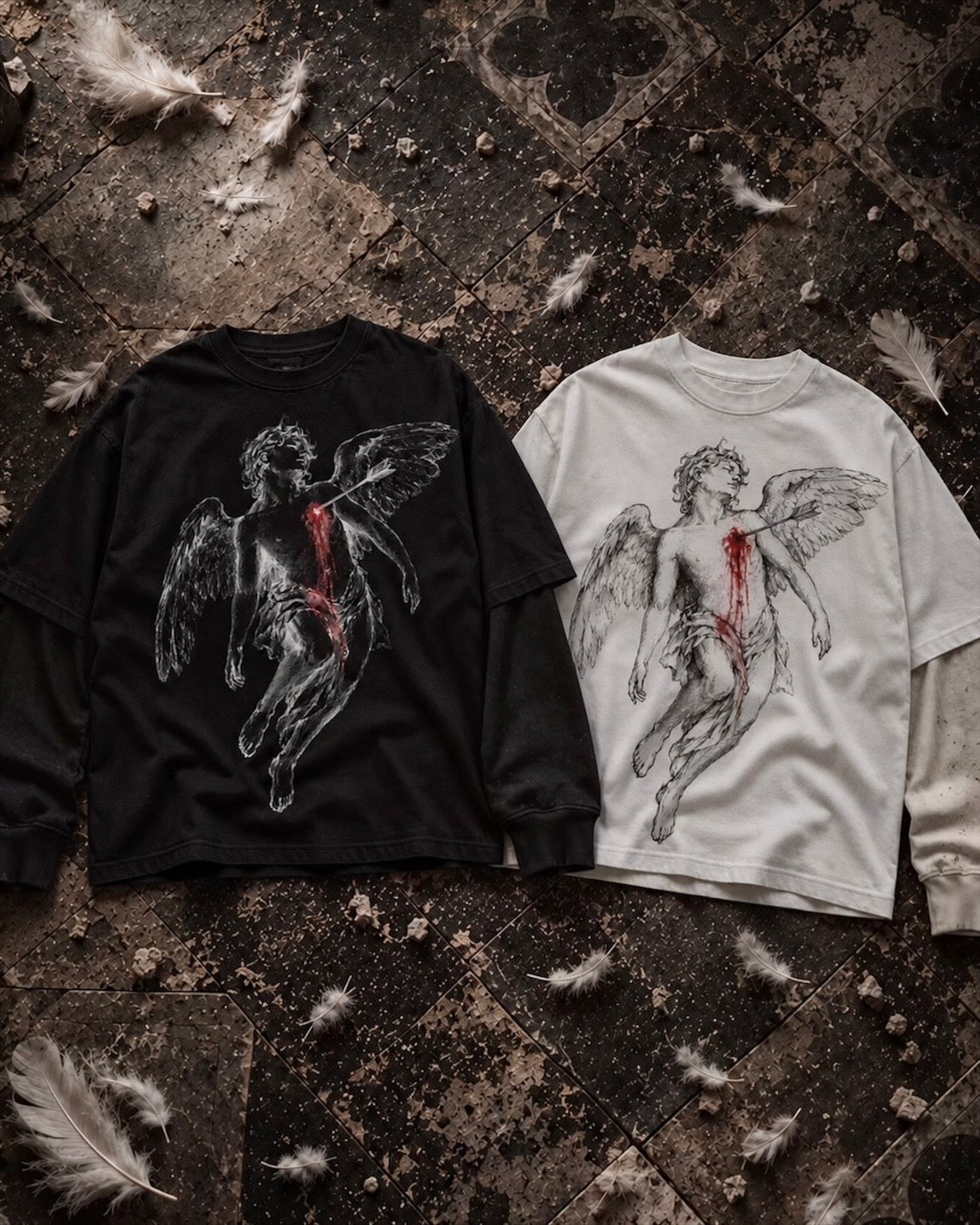 BLEEDING ANGEL SLEEVE TEE WHITE