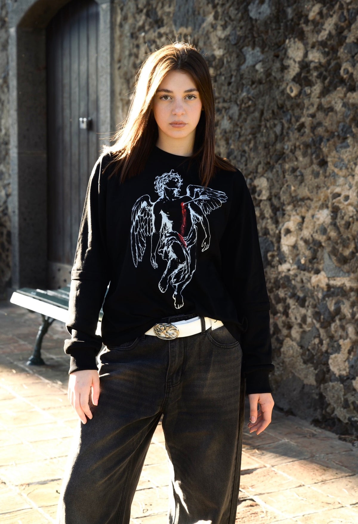 BLEEDING ANGEL SLEEVE TEE BLACK