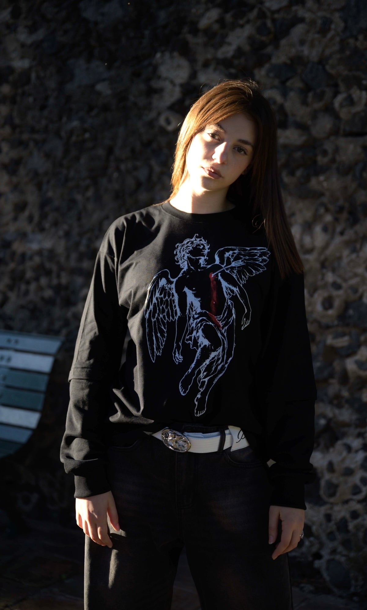 BLEEDING ANGEL SLEEVE TEE BLACK