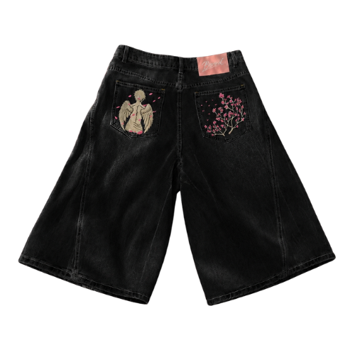 SAKURA BLACK BAGGY JORTS